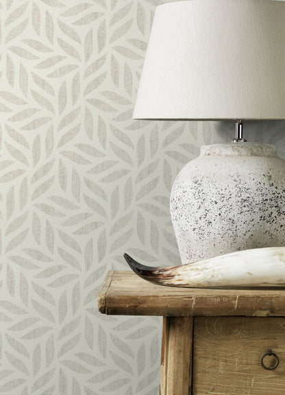 Advantage Sagano Light Grey Leaf Wallpaper, 20.9-in by 33-ft