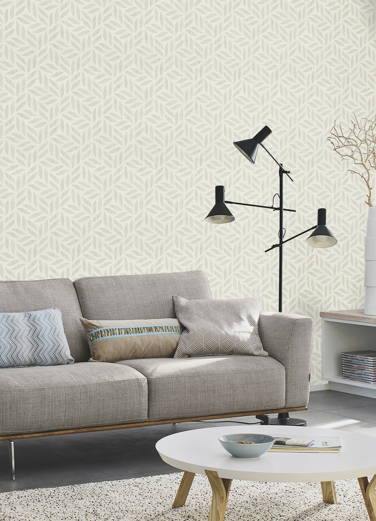 Advantage Sagano Light Grey Leaf Wallpaper, 20.9-in by 33-ft