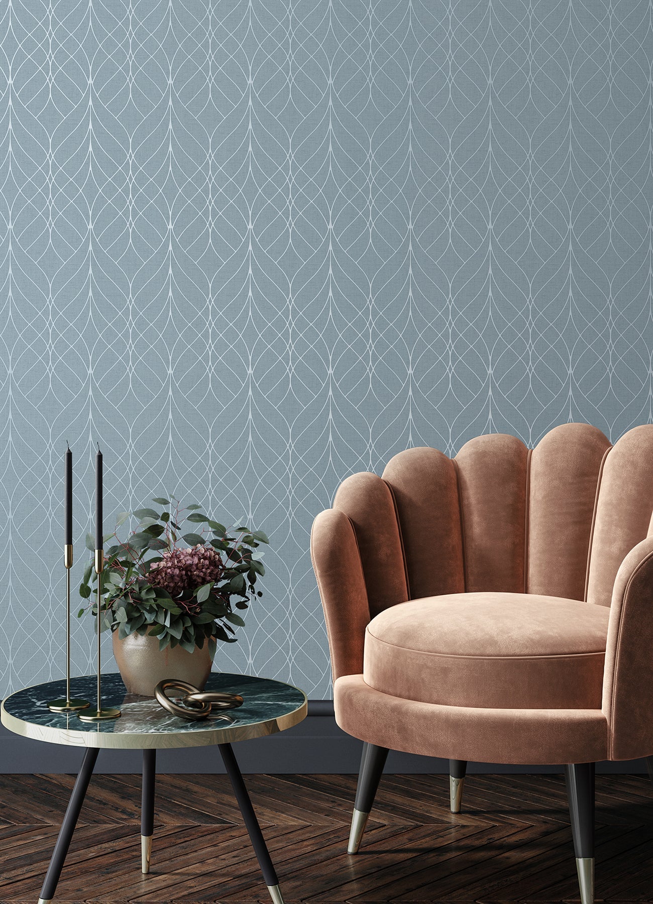 Advantage Hartley Blue Geo Wallpaper, 20.9-in by 33-ft