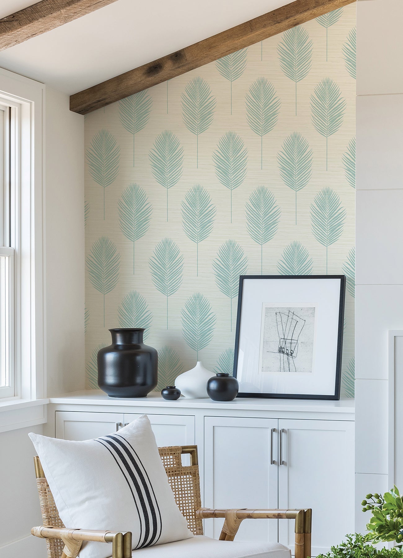 A-Street Prints Bali Aqua Fern Wallpaper, 27-in by 27-ft