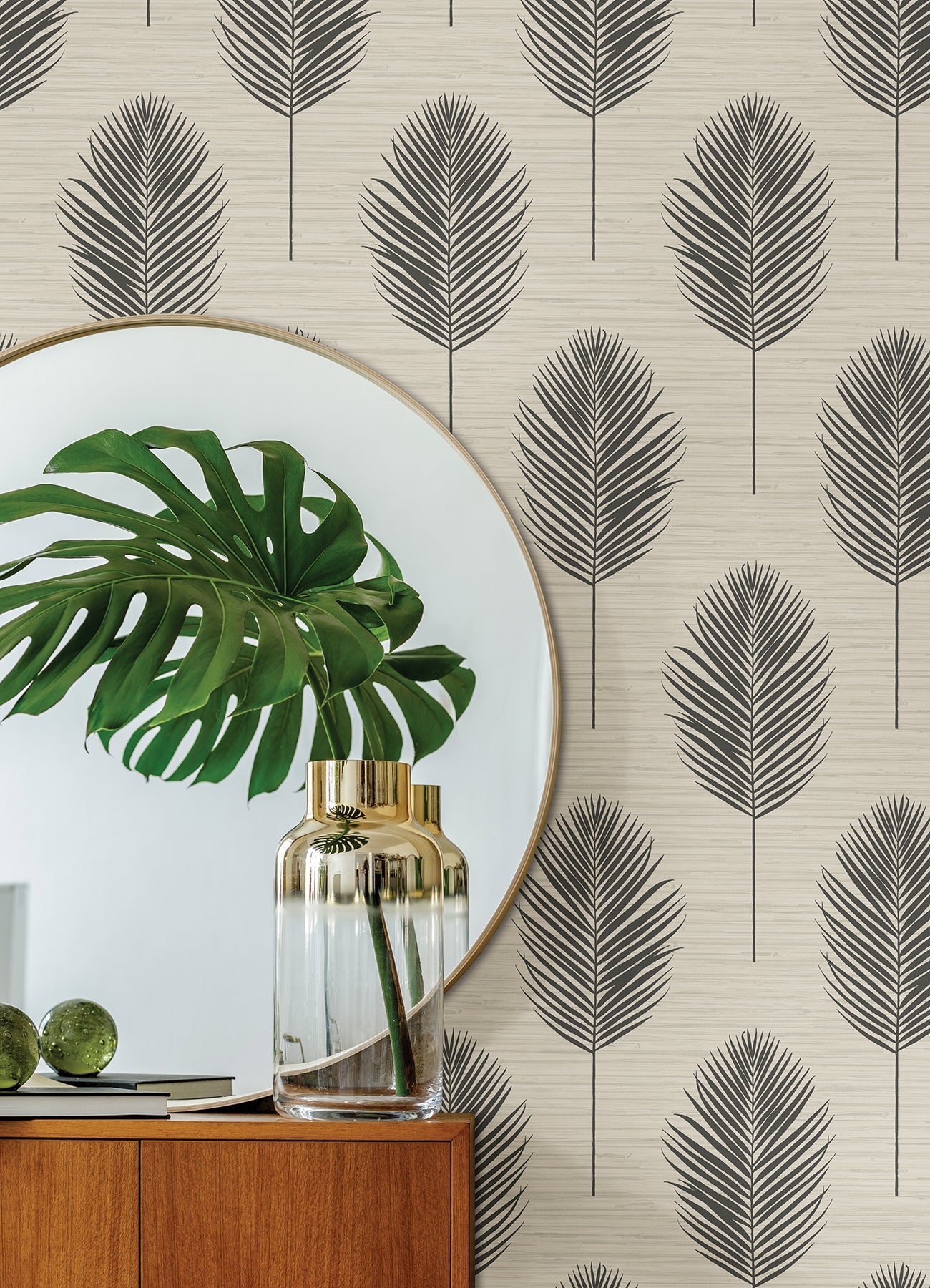 A-Street Prints Bali Black Fern Wallpaper, 27-in by 27-ft