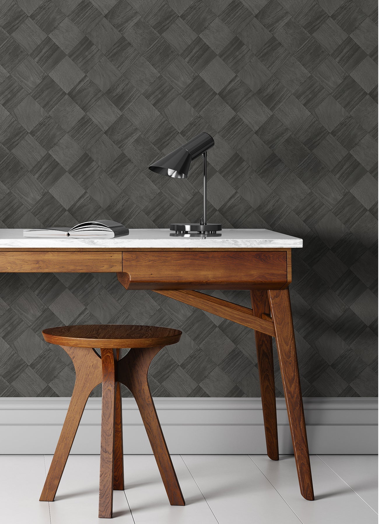 A-Street Prints Thriller Black Wood Tile Wallpaper, 27-in by 27-ft