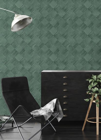 A-Street Prints Thriller Green Wood Tile Wallpaper, 27-in by 27-ft