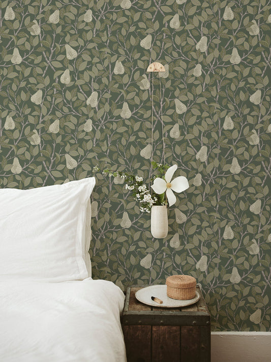 A-Street Prints Pirum Green Pear Wallpaper, 20.9-in by 33-ft