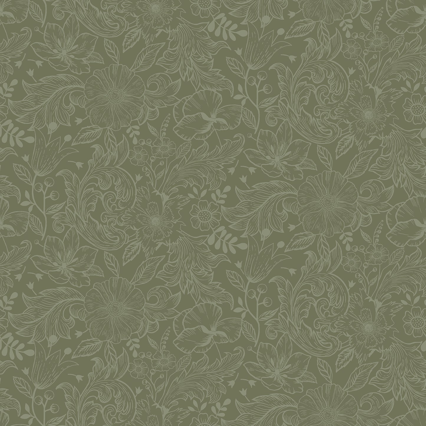 A-Street Prints Wilma Green Floral Block Print Wallpaper, 20.9-in by 33-ft