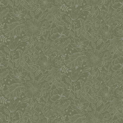 A-Street Prints Wilma Green Floral Block Print Wallpaper, 20.9-in by 33-ft