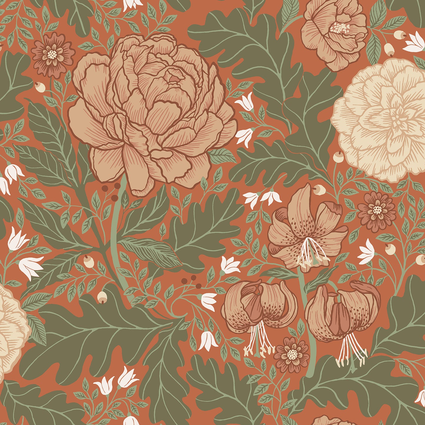 A-Street Prints Camille Red Peony & Lily Wallpaper, 20.9-in by 33-ft