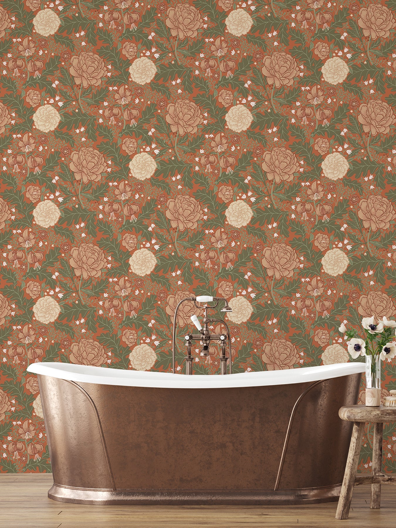 A-Street Prints Camille Red Peony & Lily Wallpaper, 20.9-in by 33-ft