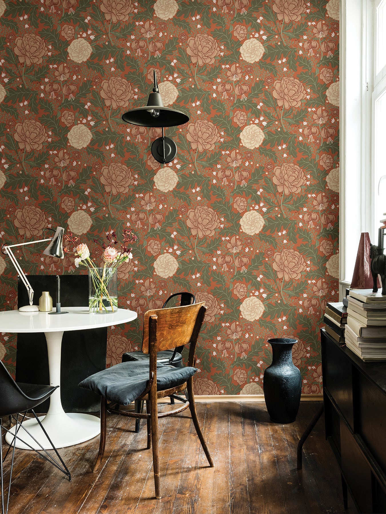 A-Street Prints Camille Red Peony & Lily Wallpaper, 20.9-in by 33-ft