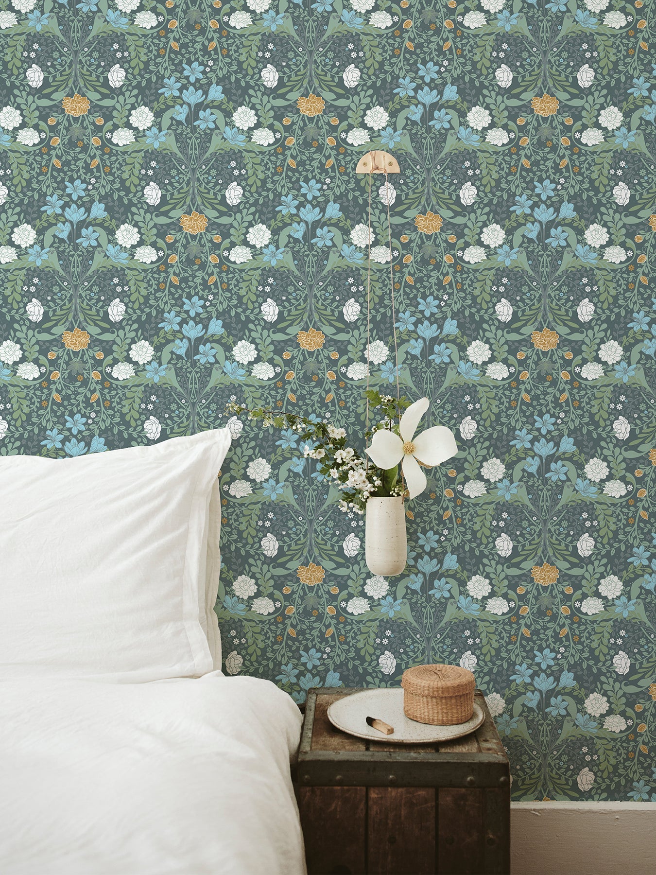 A-Street Prints Froso Turquoise Garden Damask Wallpaper, 20.9-in by 33-ft