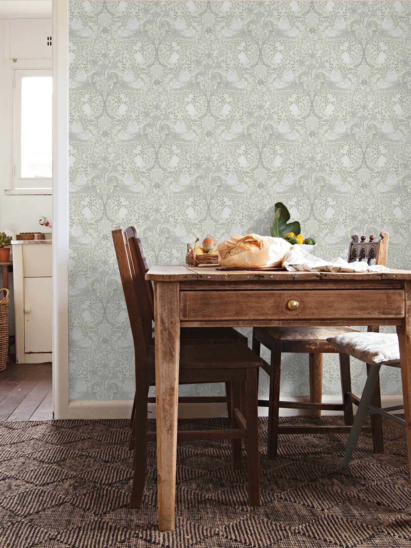 A-Street Prints Froso Light Grey Garden Damask Wallpaper, 20.9-in by 33-ft