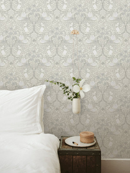 A-Street Prints Froso Light Grey Garden Damask Wallpaper, 20.9-in by 33-ft