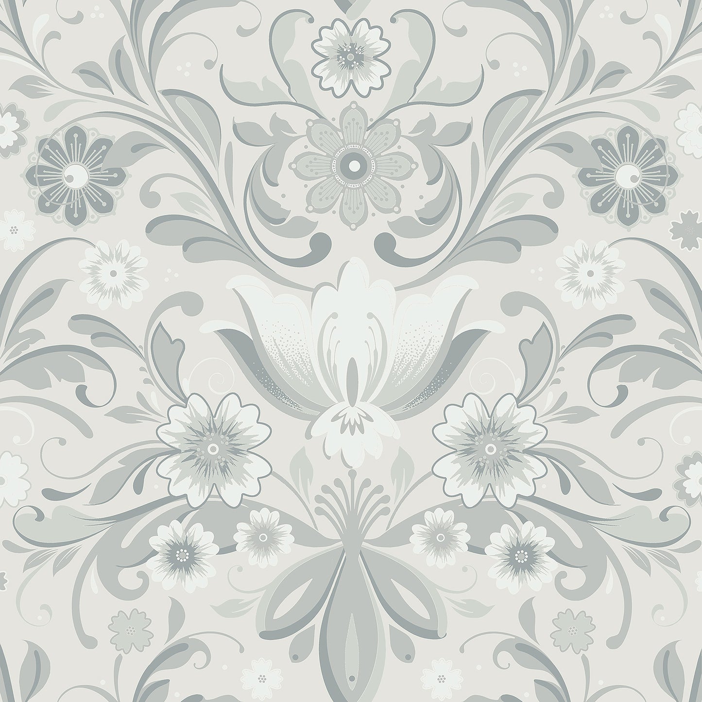 A-Street Prints Ostanskar Light Grey Retro Floral Wallpaper, 20.9-in by 33-ft