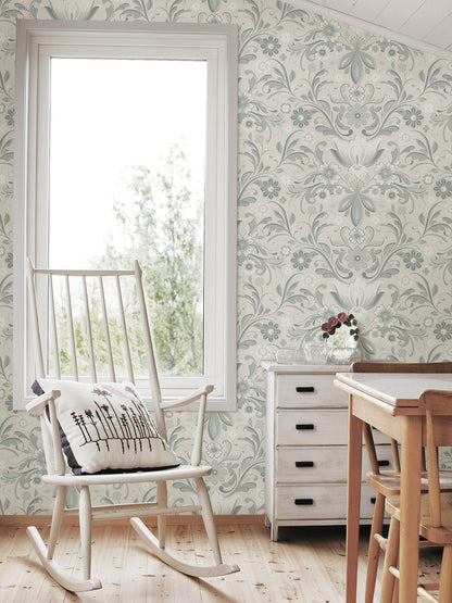 A-Street Prints Ostanskar Light Grey Retro Floral Wallpaper, 20.9-in by 33-ft