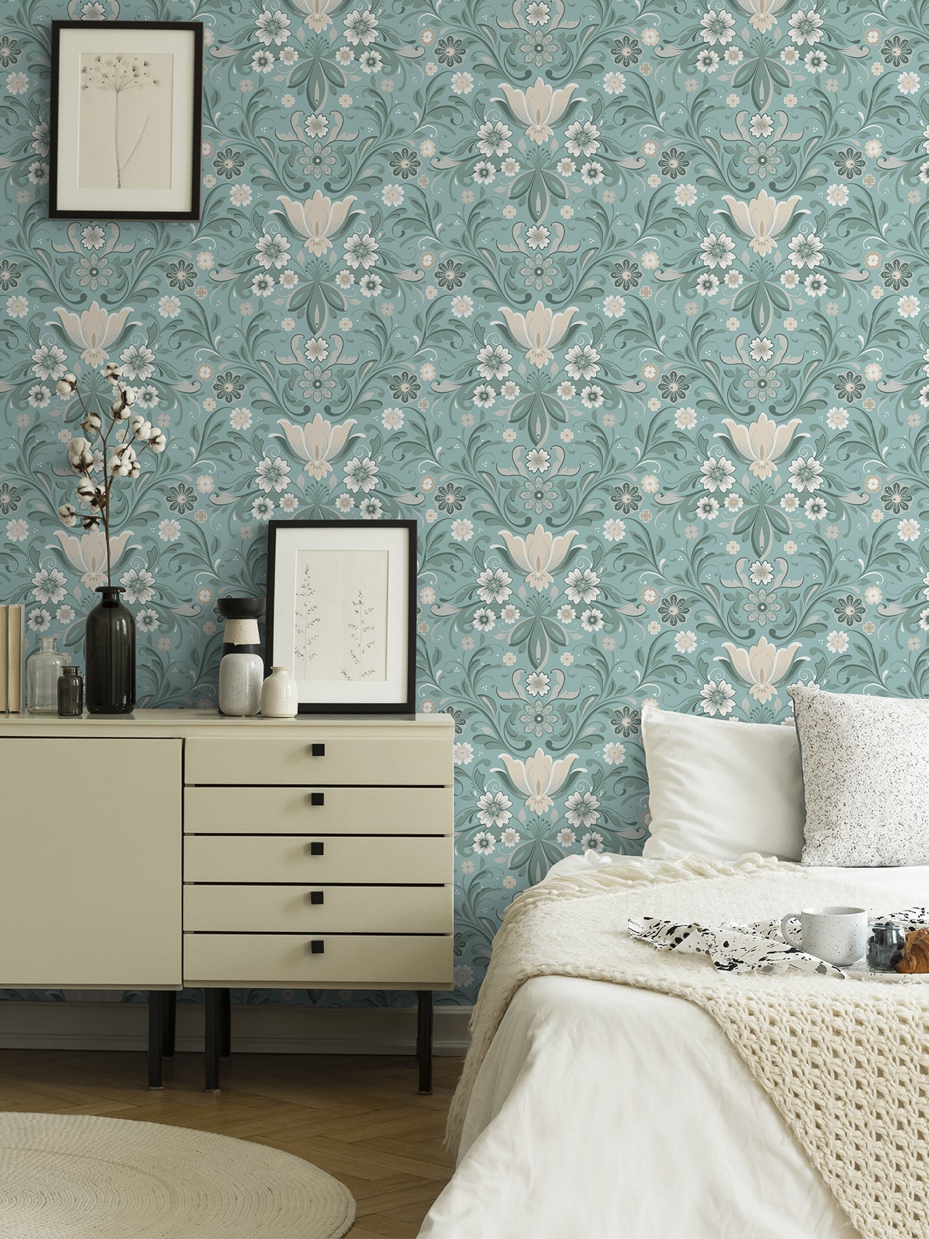 A-Street Prints Ostanskar Turquoise Retro Floral Wallpaper, 20.9-in by 33-ft