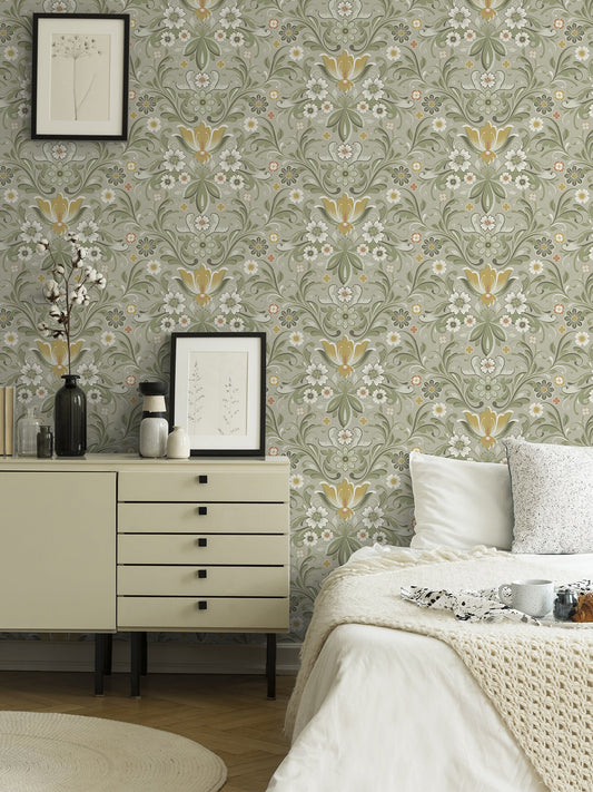 A-Street Prints Ostanskar Green Retro Floral Wallpaper, 20.9-in by 33-ft