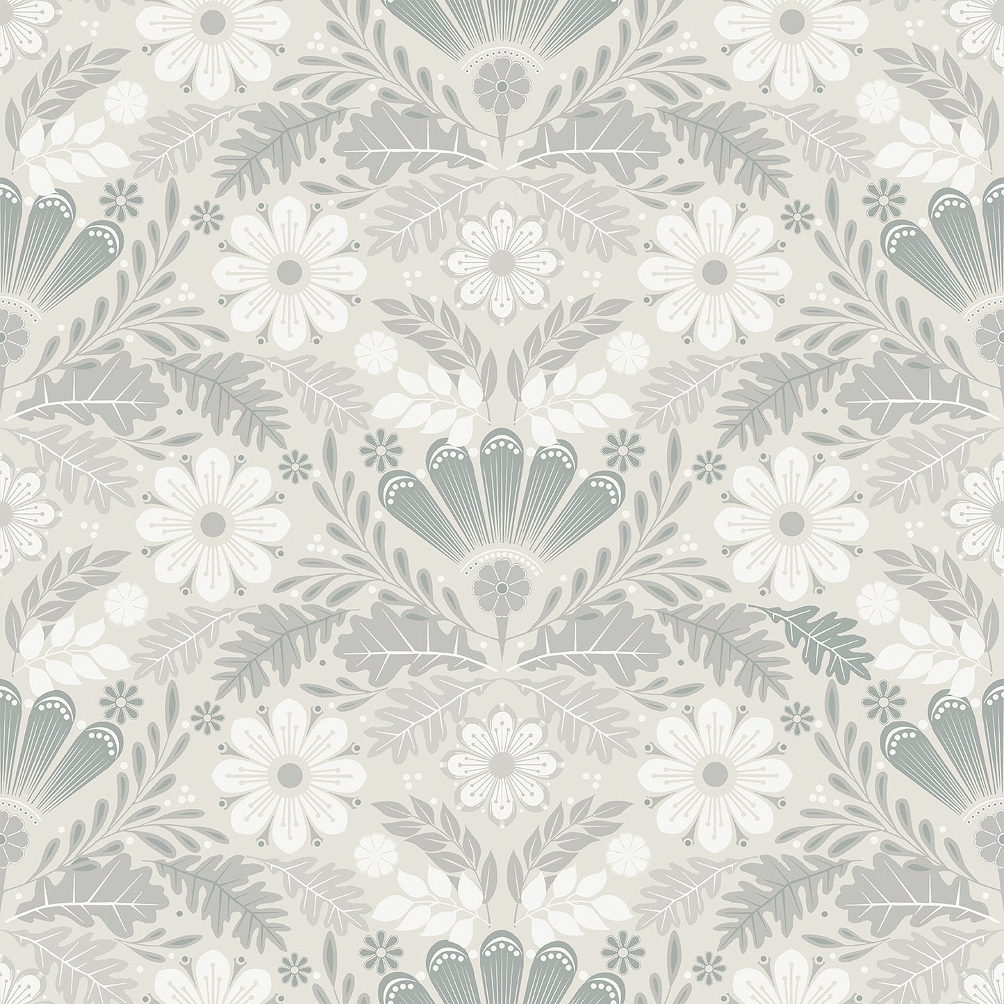 A-Street Prints Klockrike Light Grey Botanical Damask Wallpaper, 20.9-in by 33-ft