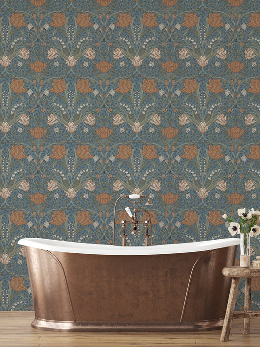 A-Street Prints Filippa Blue Tulip Wallpaper, 20.9-in by 33-ft