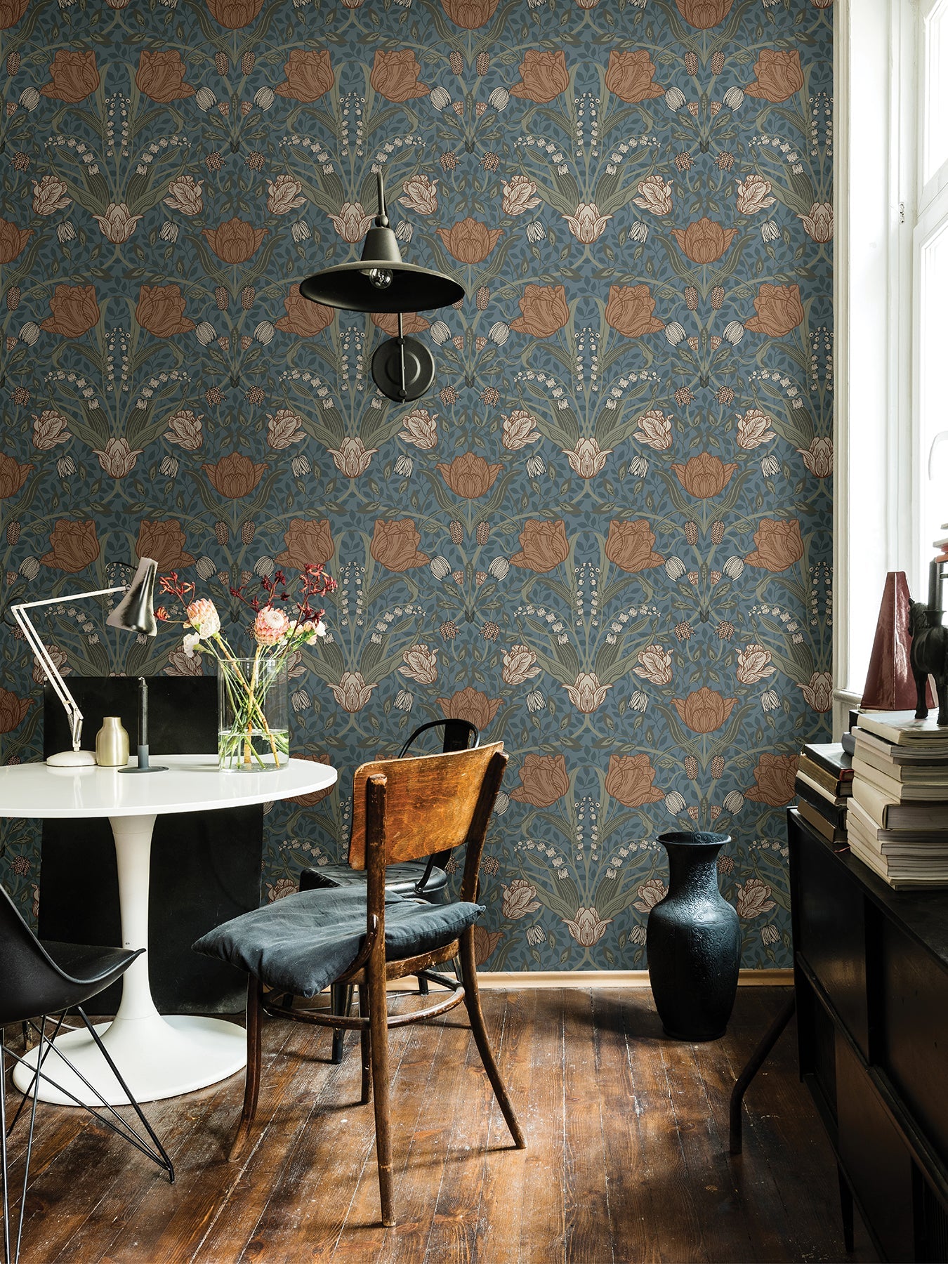 A-Street Prints Filippa Blue Tulip Wallpaper, 20.9-in by 33-ft