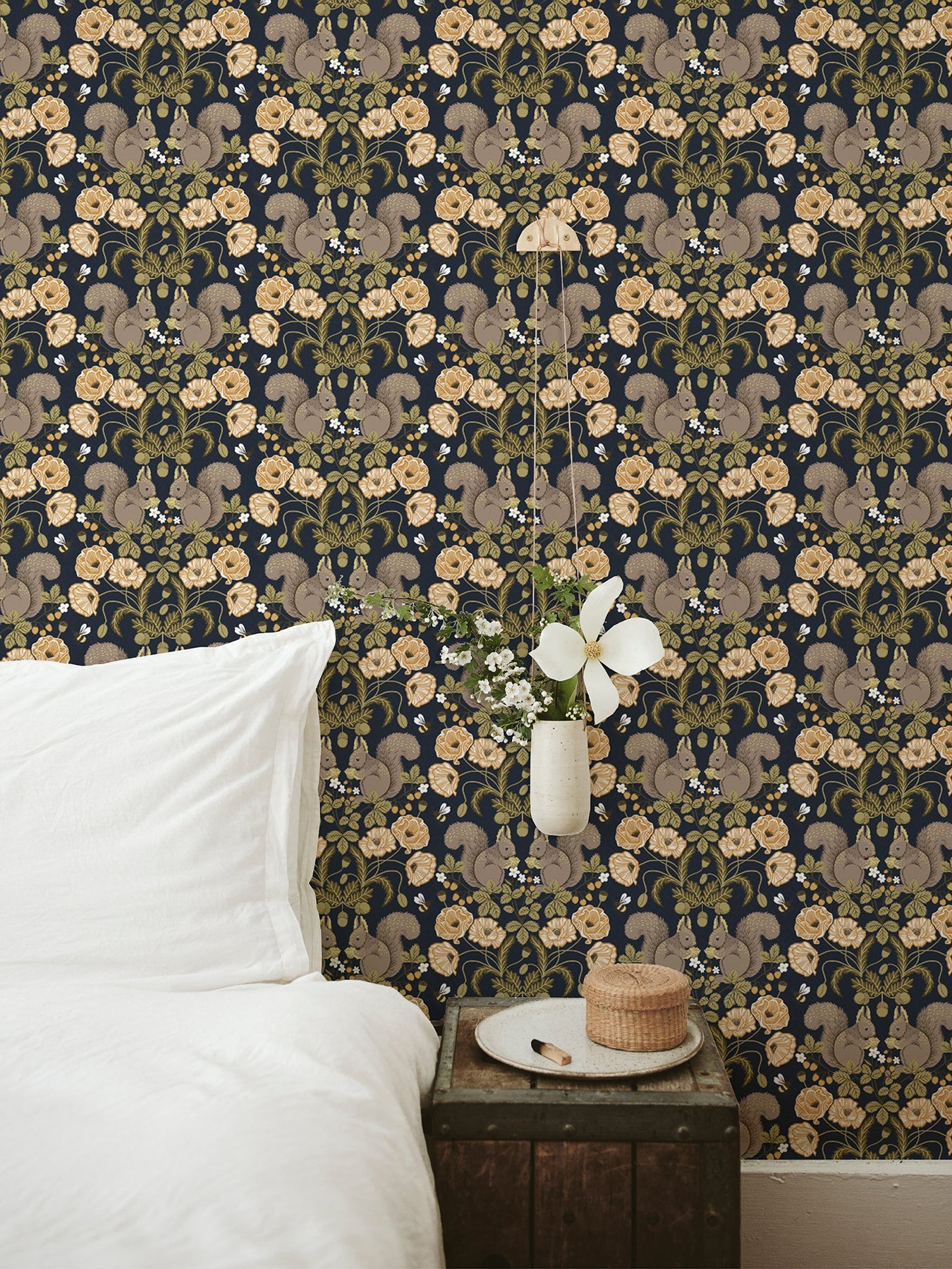 A-Street Prints Kurre Dark Blue Woodland Damask Wallpaper, 20.9-in by 33-ft