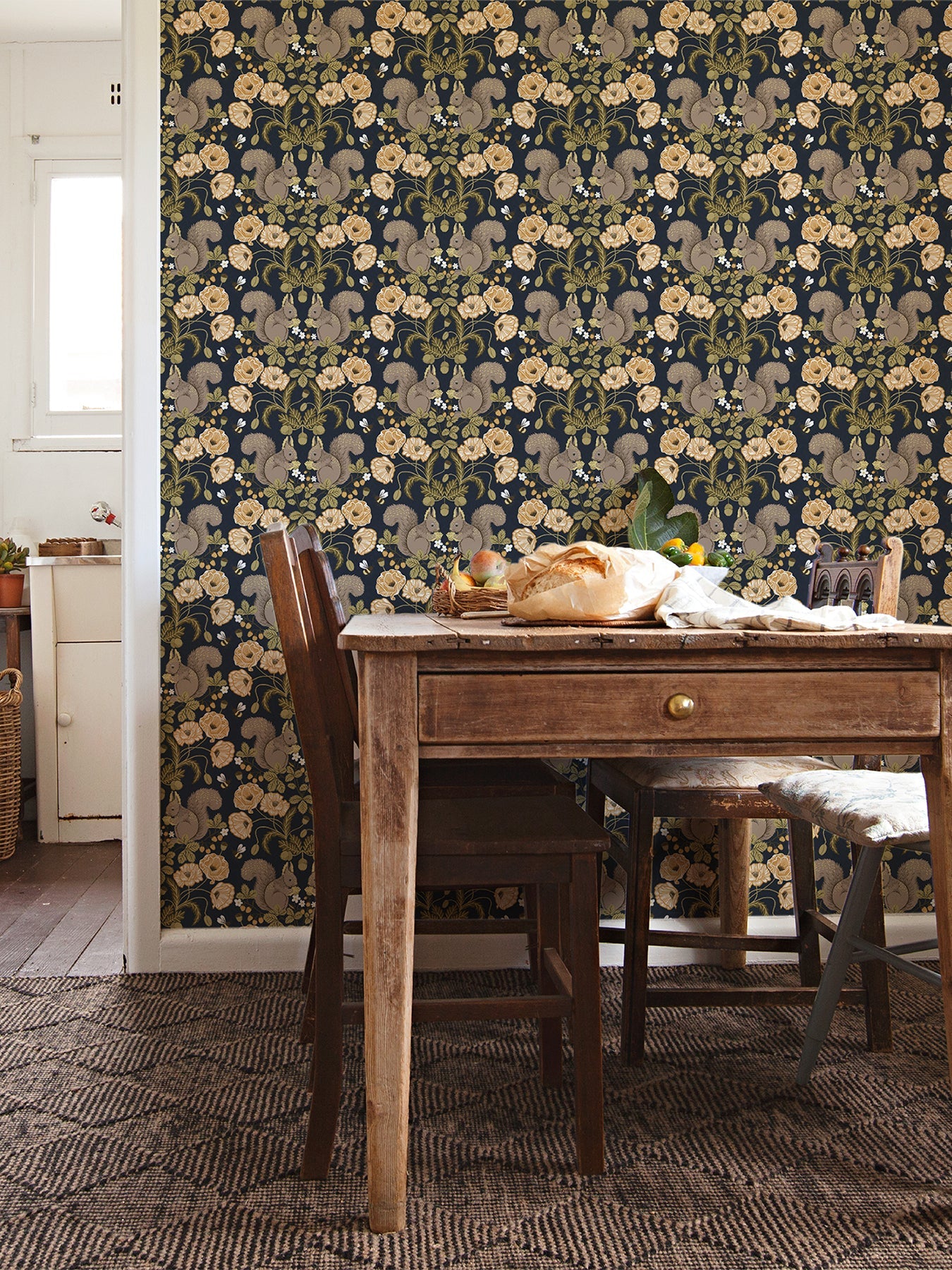 A-Street Prints Kurre Dark Blue Woodland Damask Wallpaper, 20.9-in by 33-ft