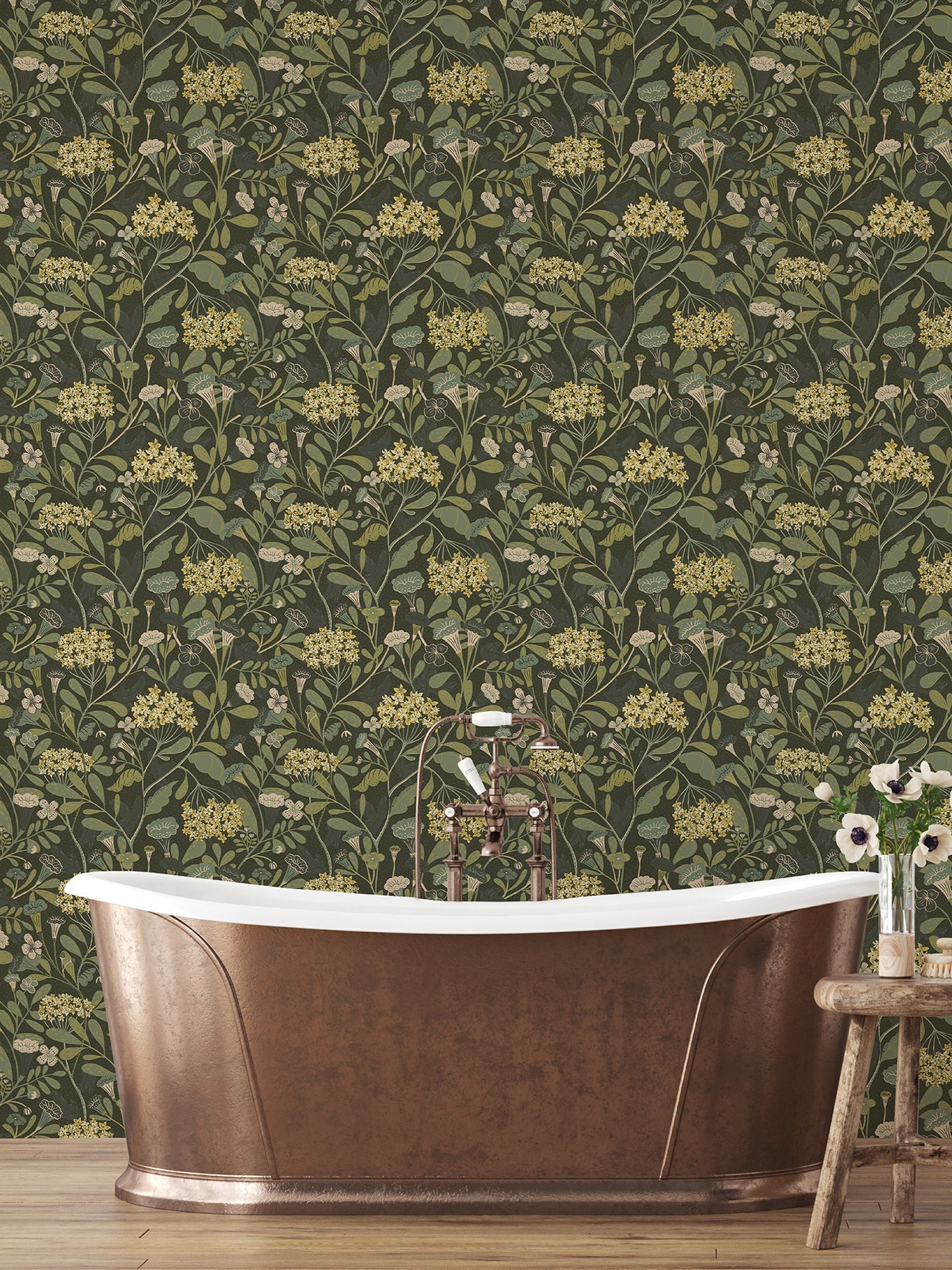 A-Street Prints Hybbe Dark Green Hydrangea Garden Wallpaper, 20.9-in by 33-ft