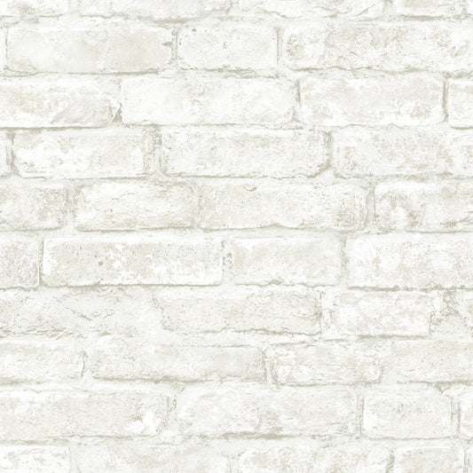 Chesapeake Arlington Off White Brick Wallpaper, 20.5-in by 33-ft