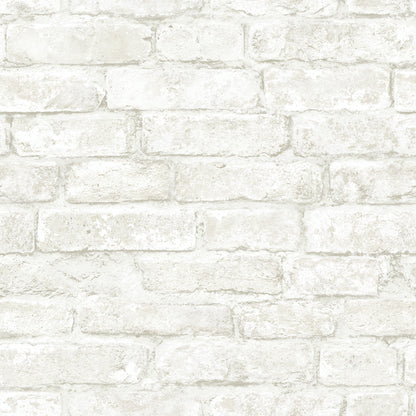 Chesapeake Arlington Off White Brick Wallpaper, 20.5-in by 33-ft