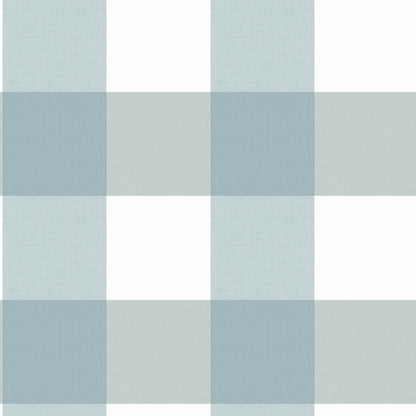 Chesapeake Amos Teal Gingham Wallpaper, 20.5-in by 33-ft