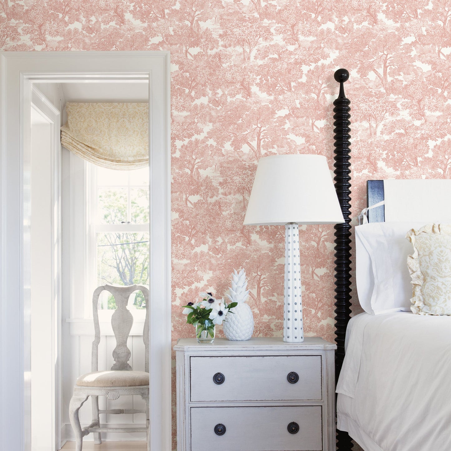 Chesapeake Spinney Rose Rose Toile Wallpaper, 20.5-in by 33-ft