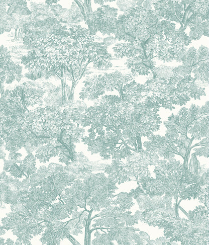 Chesapeake Spinney Teal Toile Wallpaper, 20.5-in by 33-ft