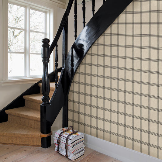 Chesapeake Twain Black Plaid Wallpaper, 20.5-in by 33-ft