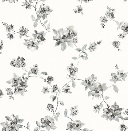 Chesapeake Cyrus Black Festive Floral Wallpaper, 20.5-in by 33-ft