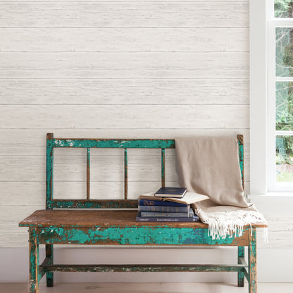 Chesapeake Jared Off White Shiplap P&S Wallpaper, 20.5-in by 18-ft