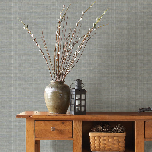 Chesapeake Kent Grey Grasscloth Wallpaper, 20.5-in by 33-ft