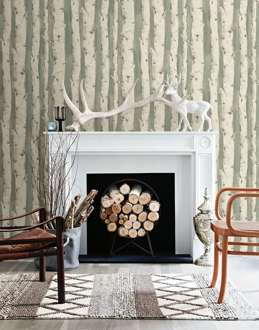 Chesapeake Pioneer Sage Birch Tree Wallpaper, 20.5-in by 33-ft