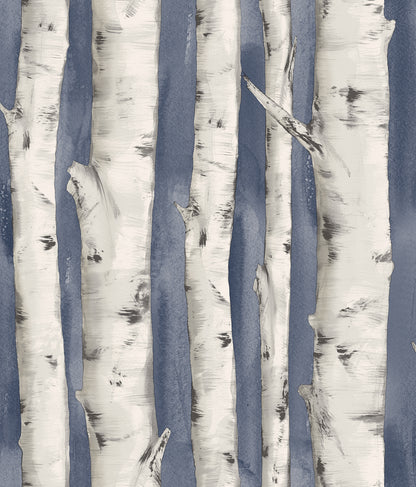 Chesapeake Pioneer Denim Birch Tree Wallpaper, 20.5-in by 33-ft