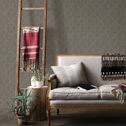 Chesapeake Tapa Brown Trellis Wallpaper, 20.5-in by 33-ft