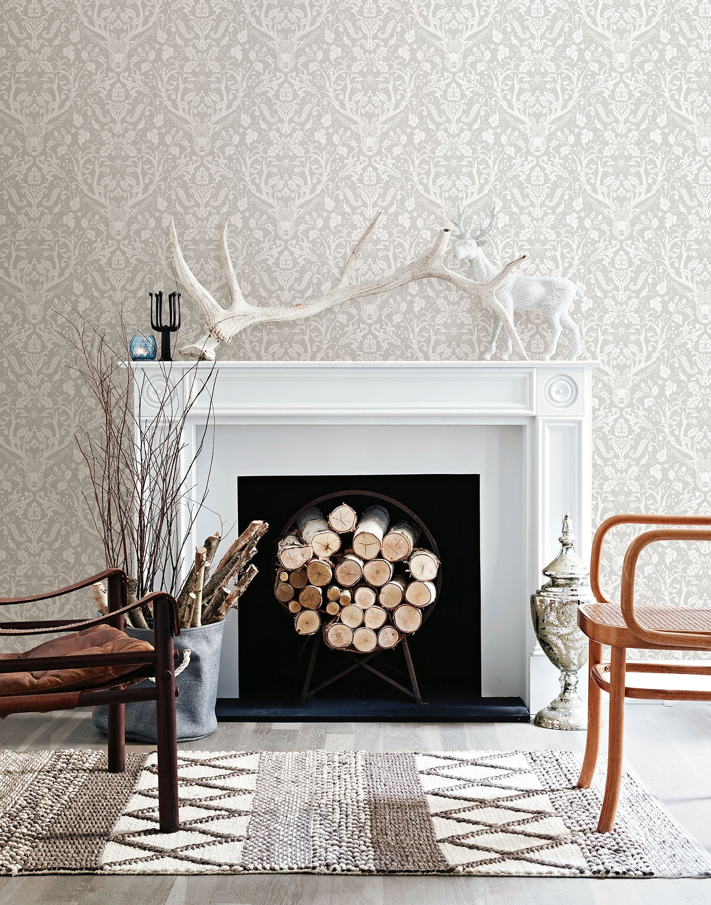 Chesapeake Kiwassa Taupe Antler Damask Wallpaper, 20.5-in by 33-ft