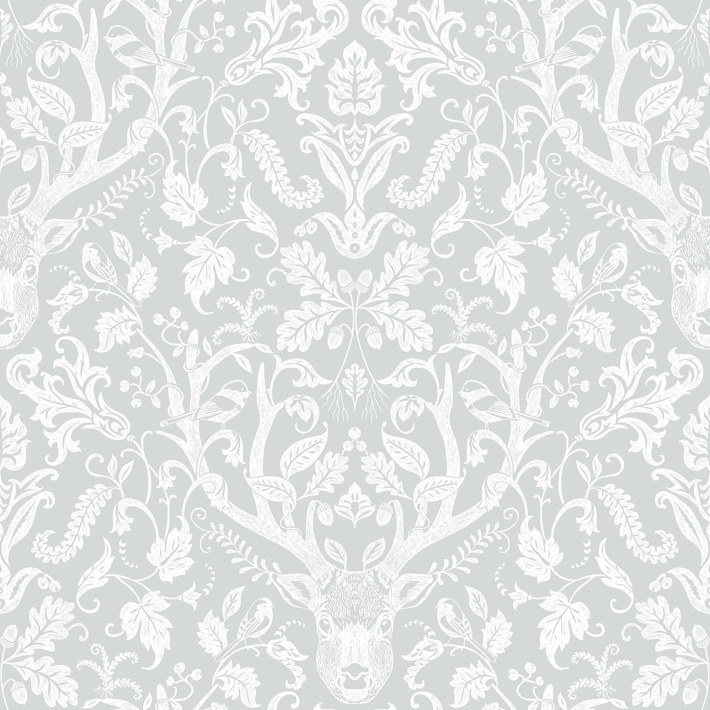 Chesapeake Kiwassa Grey Antler Damask Wallpaper, 20.5-in by 33-ft