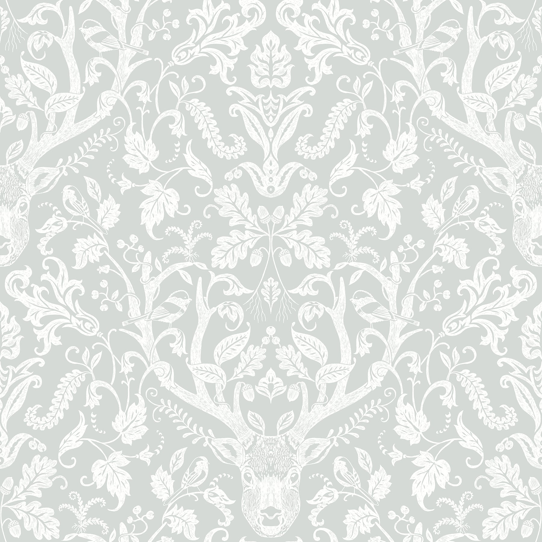 Chesapeake Kiwassa Grey Antler Damask Wallpaper, 20.5-in by 33-ft