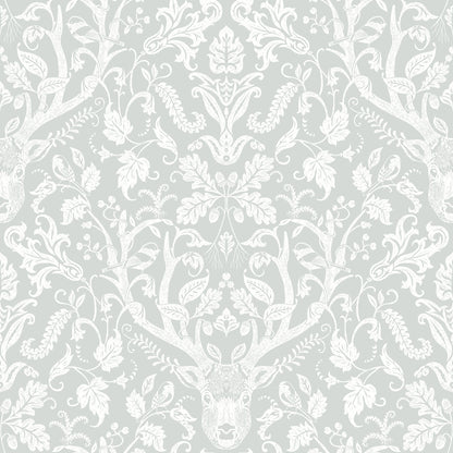 Chesapeake Kiwassa Grey Antler Damask Wallpaper, 20.5-in by 33-ft