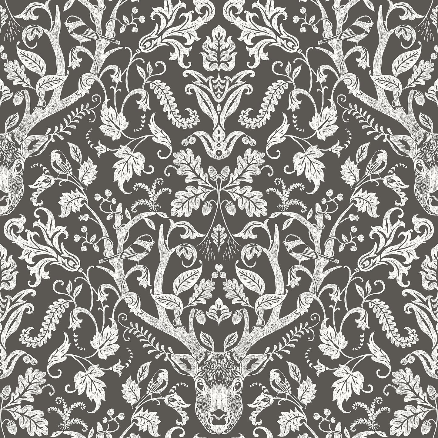 Chesapeake Kiwassa Brown Antler Damask Wallpaper, 20.5-in by 33-ft