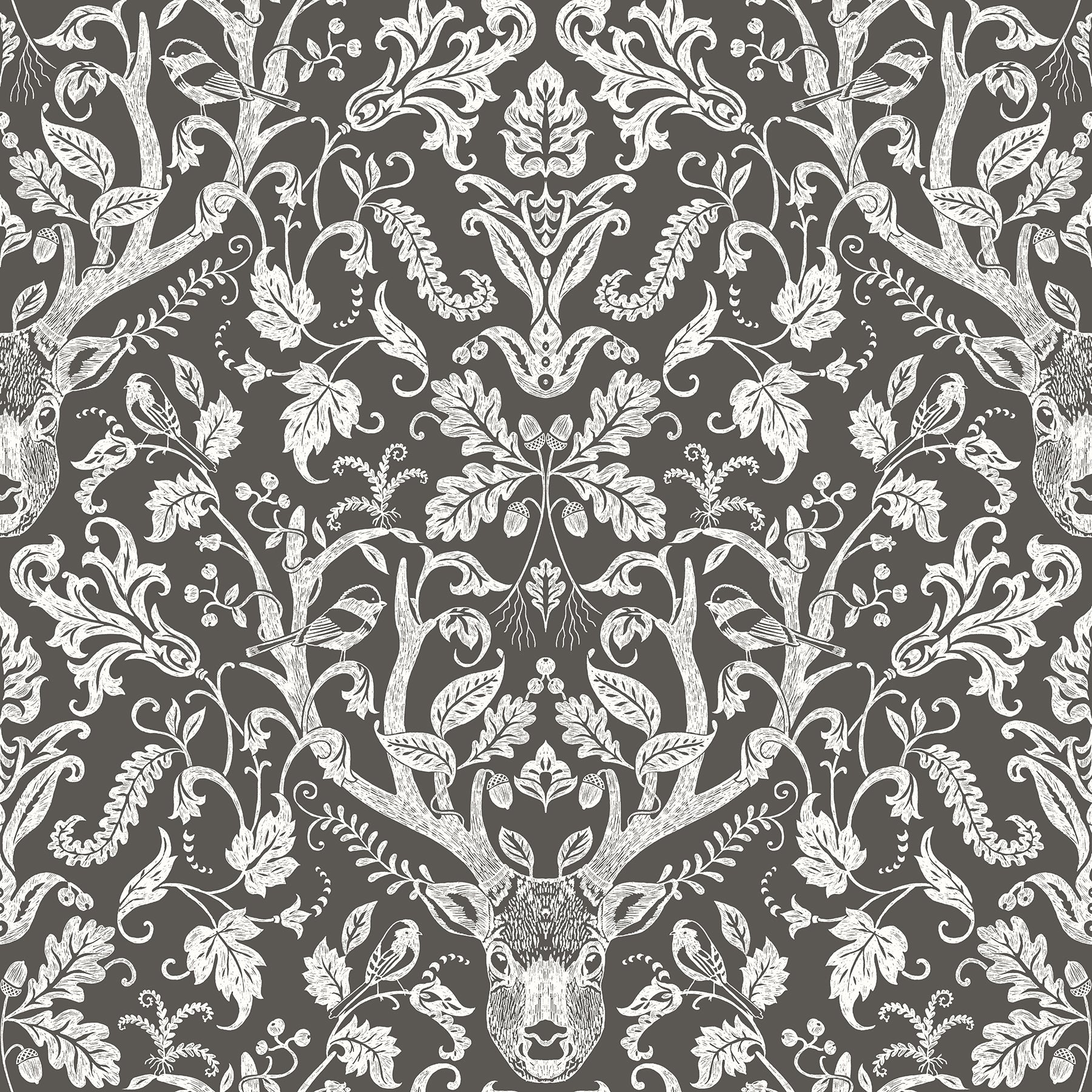 Chesapeake Kiwassa Brown Antler Damask Wallpaper, 20.5-in by 33-ft