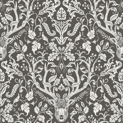 Chesapeake Kiwassa Brown Antler Damask Wallpaper, 20.5-in by 33-ft