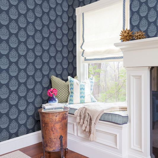 Chesapeake Totem Blue Pinecone Wallpaper, 20.5-in by 33-ft