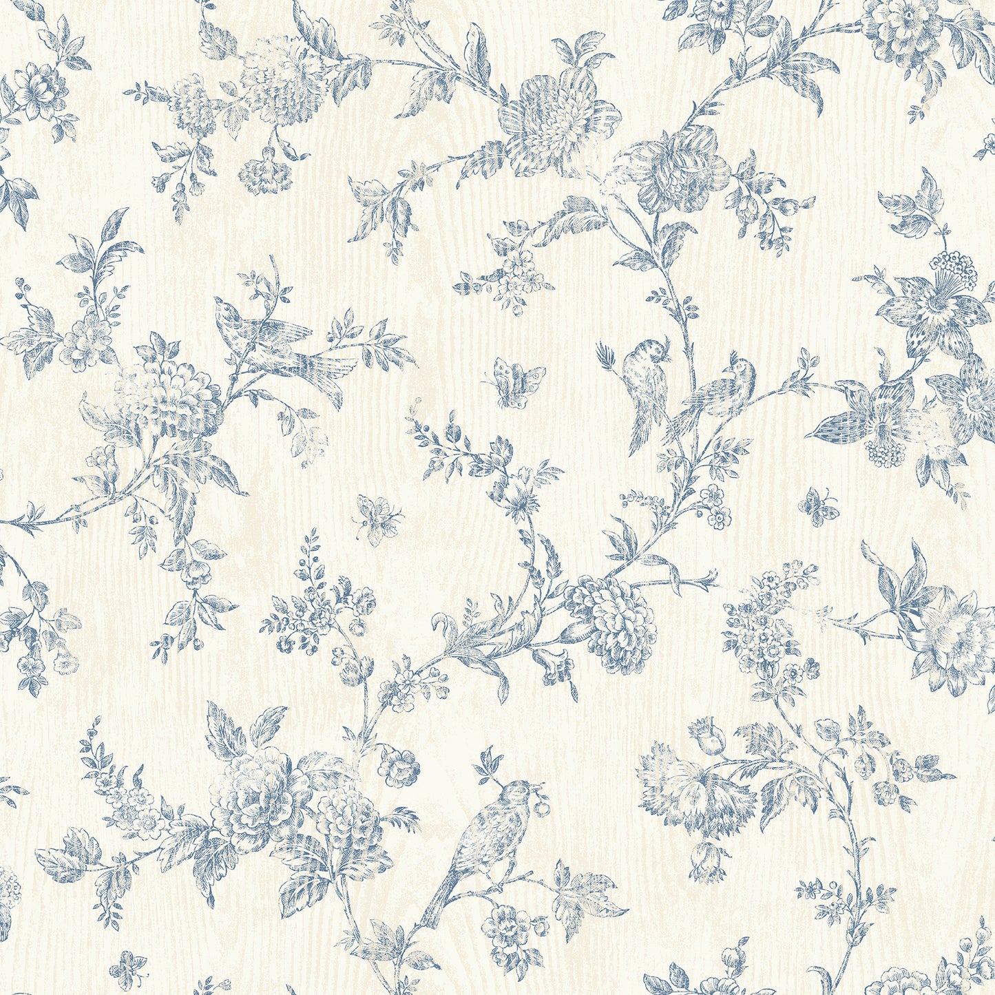 Chesapeake French Nightingale Blue Floral Scroll Wallpaper, 20.5-in by 33-ft