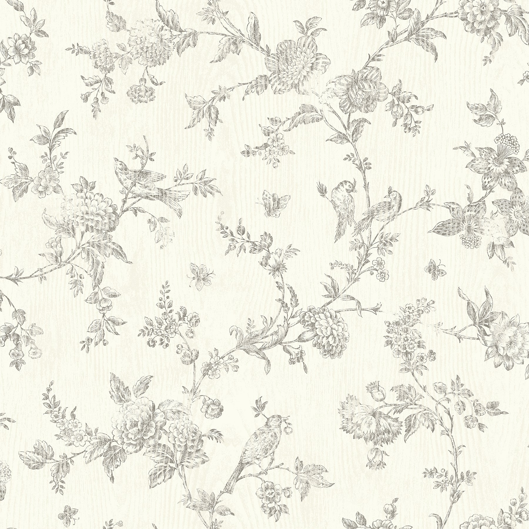 Chesapeake French Nightingale Taupe Floral Scroll Wallpaper, 20.5-in by 33-ft