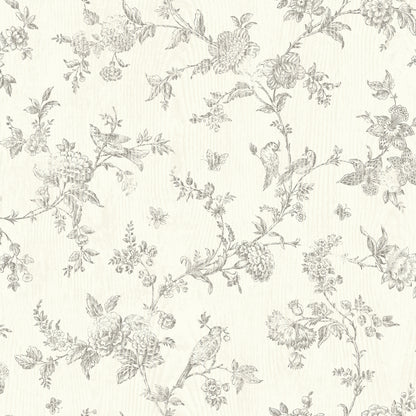 Chesapeake French Nightingale Taupe Floral Scroll Wallpaper, 20.5-in by 33-ft