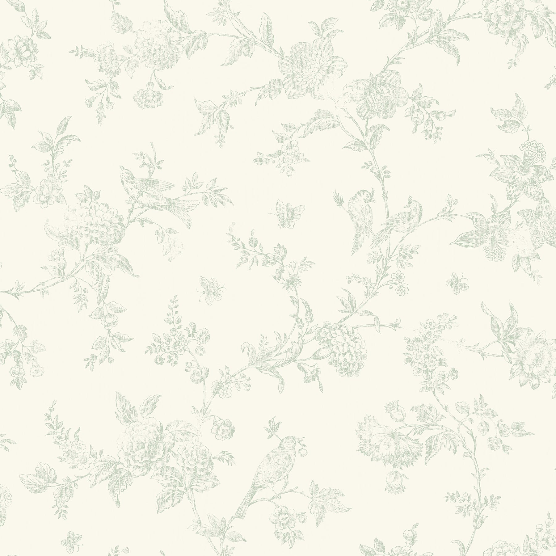 Chesapeake French Nightingale Sage Floral Scroll Wallpaper, 20.5-in by 33-ft